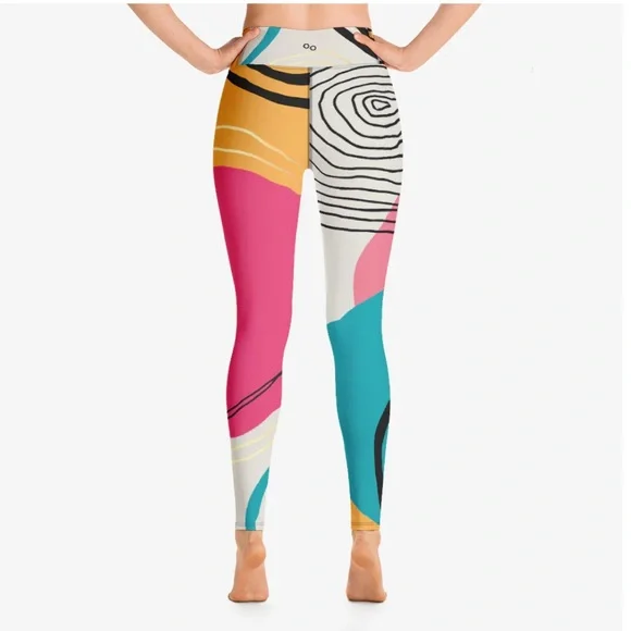 Loony Legs Patterned Leggings and vest shirt “Modernist" Fuchsia/Turquoise Large - Picture 3 of 14